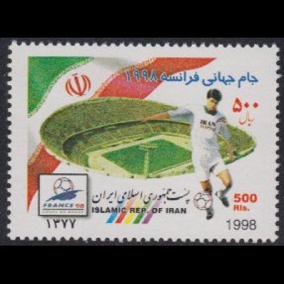 Iran Mi.Nr. 2771 Fußball-WM 1998, Spieler, Stadion, Flagge (500)