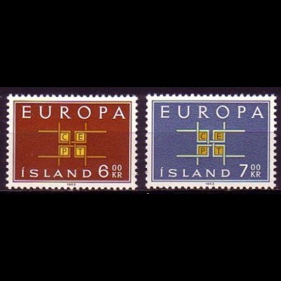Island Mi.Nr. 373-74 Europa 63, Buchstaben CEPT in Ornament (2 Werte)
