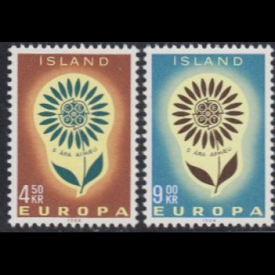 Island Mi.Nr. 385-86 Europa 64, Stilisierte Blume (2 Werte)