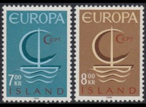 Island Mi.Nr. 404-05 Europa 66, Stilisiertes Segelboot (2 Werte)