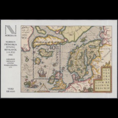 Island Mi.Nr. Block 6 Briefm.ausstellg. NORDIA '84, Landkarte nordischer Länder