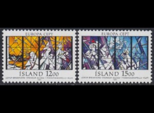 Island Mi.Nr. 665-66 Europa 87, Moderne Architektur, Glasfenster (2 Werte)