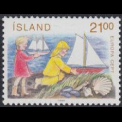 Island Mi.Nr. 701 Europa 89 Kinderspiele Kinder m.Segelschiffen a.Strand (21.00)