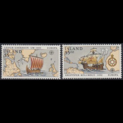 Island Mi.Nr. 762-63 Europa 92, 500.J.tag Entdeckung Amerikas (2 Werte)