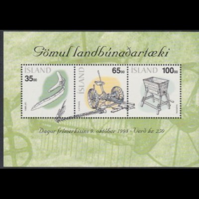 Island Mi.Nr. Block 22 Tag der Briefmarke, Landwirtschaftliche Geräte