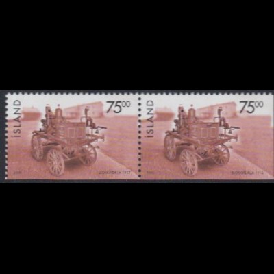 Island Mi.Nr. 950Du/Eu Freim.Histor.Fahrzeuge, Dampfspritzenwagen (waager.Paar)