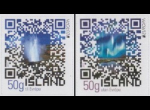 Island Mi.Nr. 1361-62A Europa 12, Besuche, Geysir, Nordlicht, skl. (2 Werte)