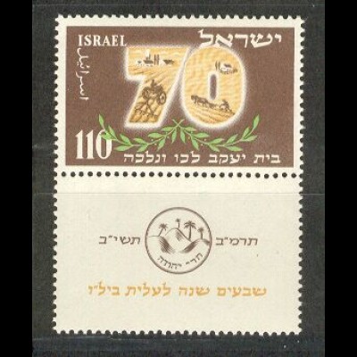 Israel Mi.Nr. 79-Halbtab BILU-Bewegung, Feldbestellung Traktor und Pferd (110Pr)