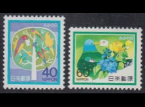 Japan Mi.Nr. 1592-93 Tag des Briefschreibens, Vögel, Blumen (2 Werte)