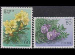 Japan Mi.Nr. 1617-18 Bergpflanzen, Rhododendron, Oxytropis nigrescens (2 Werte)
