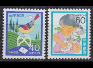 Japan Mi.Nr. 1688-89A Tag d.Briefschreibens, Vogel, Mädchen mit Brief (2 Werte)