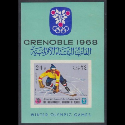 Jemen (Königreich) Mi.Nr. Block 61 Olympia 1968 Grenoble, Eishockey 
