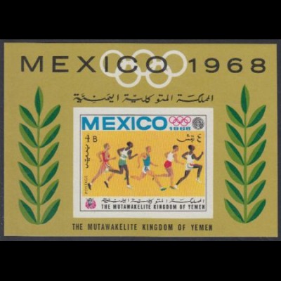 Jemen (Königreich) Mi.Nr. Block 73 Olympia 1968 Mexiko, Laufen 