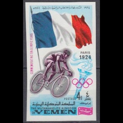 Jemen (Königreich) Mi.Nr. 517B Olympia 1968, Paris '24, Flagge, Radfahren (4)