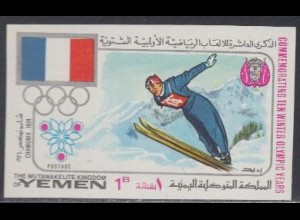 Jemen (Königreich) Mi.Nr. 529B Olympia 1968, Chamonix, Flagge, Skispringen (1)