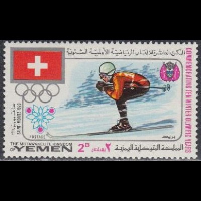 Jemen (Königreich) Mi.Nr. 530A Olympia 1968, St.Moritz, Flagge, Abfahrtslauf (2)