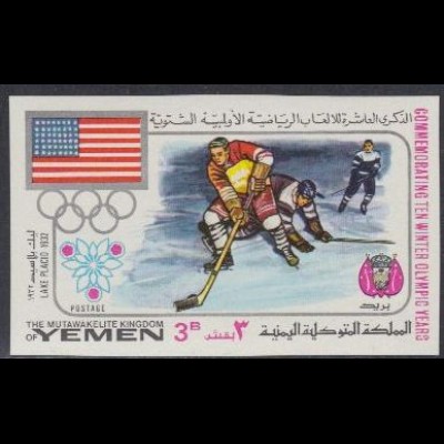 Jemen (Königreich) Mi.Nr. 531B Olympia 1968, Lake Placid, Flagge, Eishockey (3)