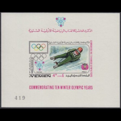 Jemen (Königreich) Mi.Nr. Block 98 Olympia 1968, Garmisch-P., Flagge, Rodeln 