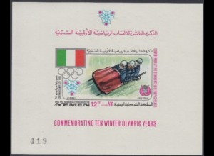 Jemen (Königreich) Mi.Nr. Block 101 Olympia 1968, Cortina, Flagge, Bob 