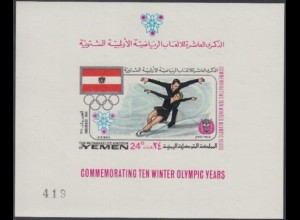 Jemen (Königreich) Mi.Nr. Block 103 Olympia 1968, Innsbruck, Flagge, Eistanz 