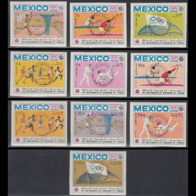 Jemen (Königreich) Mi.Nr. 604-13B Olympia 1968 Mexiko, Sieger (10 Werte)