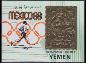 Jemen (Königreich) Mi.Nr. Block 143 Olympia 1968 Mexiko, auf goldfarbener Folie 