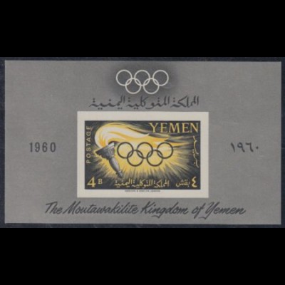 Jemen (Nordjemen) Mi.Nr. Block 2 Olympia 1960 Rom, Fackel, olymp.Ringe 