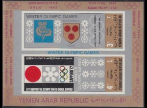 Jemen (Nordjemen) Mi.Nr. Block 82 Wappen Olympia Grenoble + Sapporo, J.-C.Killy 