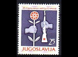 Jugoslawien Mi.Nr. 971 20 Jahre jugoslawische Armee, Hand, Blume + Gewehr (25)