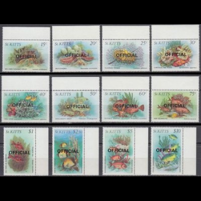 St. Kitts Dienstmarke Mi.Nr. D 29-40 Meerestiere, Aufdr.a.MiNr. 132-43 (12 W.)