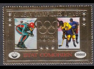 Komoren Mi.Nr. 273A Olympiade 1976 Innsbruck, Ski + Eishockey, gez. (1000)