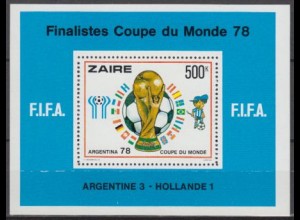 Kongo (Zaire) Mi.Nr. Block 19 Fußball-WM 1978, FIFA-Pokal, Flaggen 