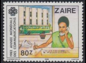 Kongo (Zaire) Mi.Nr. 852 Weltkommunikationsjahr, Telefonistin, Bus (80)