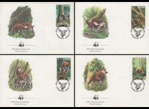 Kongo (Zaire) Mi.Nr. 875-78 Weltweiter Naturschutz, Okapi (4 Briefe)