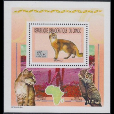 Kongo (Kinshasa) Mi.Nr. Block 380A Katzen, Somalikatze 
