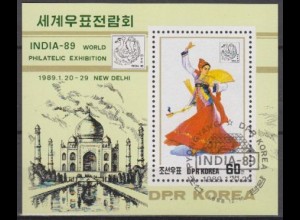 Korea-Nord Mi.Nr. Block 241 Int. Briefmarkenausstellung INDIA '89, Tänzerin 