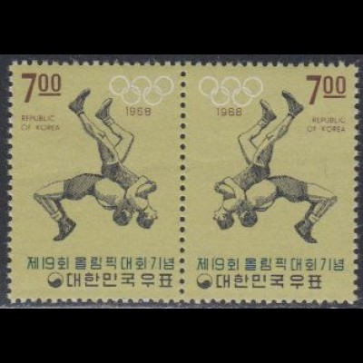 Korea-Süd Mi.Nr. Zdr.634/635 Olympia 1968 Mexiko, Ringer beim Überwurf 