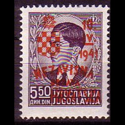 Kroatien Mi.Nr. 32 Marke Jugoslwawiens (Mi.Nr. 401) m. Aufdr. (5.50)