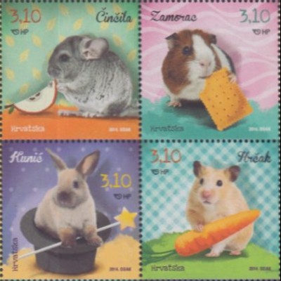 Kroatien Mi.Nr. Zdr.1111-14 Haustiere, Hasen, Hamster etc. (Viererblock s.Bild)
