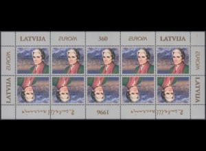 Lettland Mi.Nr. Klbg.423 Europa 96, Berühmte Frauen, Zenta Maurina (mit 10x423)