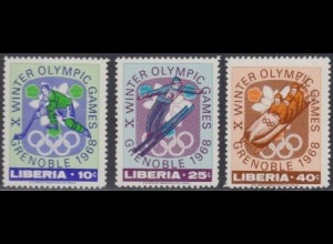 Liberia Mi.Nr. 693-95A Olympia 1968 Grenoble (3 Werte)