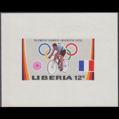 Liberia Mi.Nr. 829Sb Olympia 1972 München, Radfahrer, Flagge Frankreich (12)