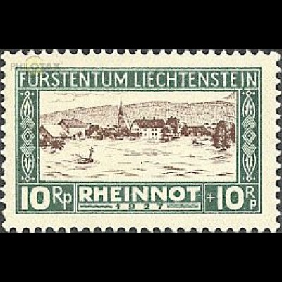 Liechtenstein Mi.Nr. 79 Hochwasser, Überschwemmtes Dorf Ruggell (10+10)