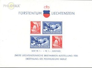 Liechtenstein Mi.Nr. Block 2 Eröffnung PostmuseumVaduz + Briefm. Ausstellung