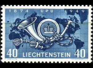 Liechtenstein Mi.Nr. 277 75 Jahre UPU, Posthorn vor Weltkarte (40)