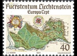 Liechtenstein Mi.Nr. 667 Europa 77, Landschaften, Landkarte Liechtensteins (40)