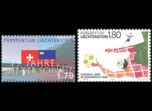 Liechtenstein Mi.Nr. 1171-72 Jahrestage, Zollvertrag Schweiz, Fußball-WM (2 W.)