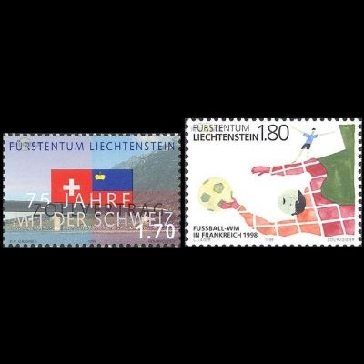 Liechtenstein Mi.Nr. 1171-72 Jahrestage, Zollvertrag Schweiz, Fußball-WM (2 W.)