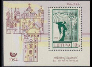 Litauen Mi.Nr. Block 4 100.Briefmarke des neuen Litauen, Friedensengel