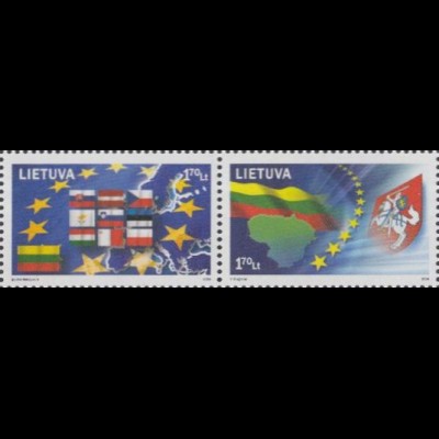 Litauen Mi.Nr. Zdr.844+845 Beitritt zur EU, Europakarte, Flaggen